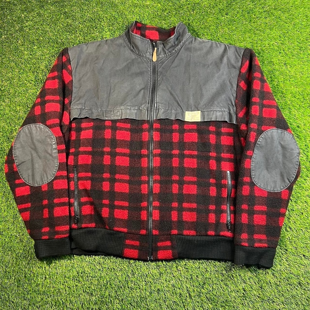 Vintage 90s Polo Ralph Lauren Sportsman Plaid Fleece Hybrid Jacket Made in USA L